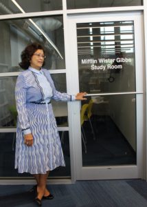 Verna Gibbs, grandniece of Mifflin Wistar Gibbs steps into the Mifflin Wistar Gibbs Study Room