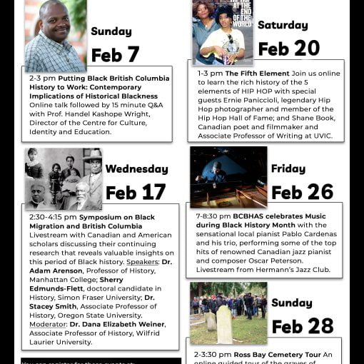 Poster black text on white background with images BHM 2021