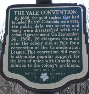 rectangular plaque with title The Yale Convention mounted on sign post