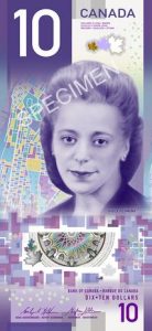 specimen of Canadian $10.00 bank note with Viola Desmond