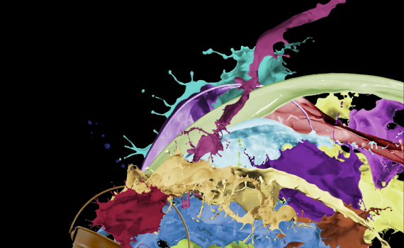 book cover with black background, gold text at top, bottom is brown metal pail with vibrant colors of paint cascading from it