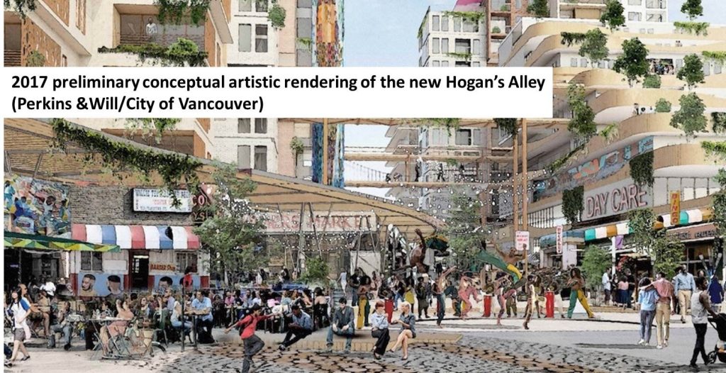 city street scene with highrise buildings in background, foreground is community square filled with people walking, sitting on benches, in open-air cafes and markets