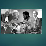 collage of historic people on blue background