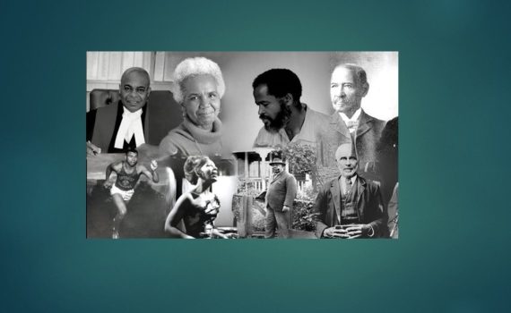 collage of historic people on blue background