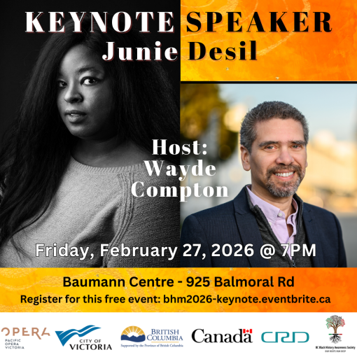 POSTER with portraits. Black lettering on background of orange, yellow, and pink pastel swirls and glitter; woman with face and hair outlined in black in lower left corner overlaid on outlined image of BCBHAS logo tree; sponsor logos arrayed along the bottom