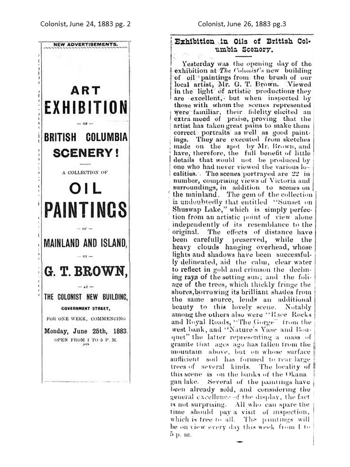 Newspaper clippings annoucing GT Brown exhibit and description of the paintings.