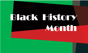 Black History Month text on black, red and green background