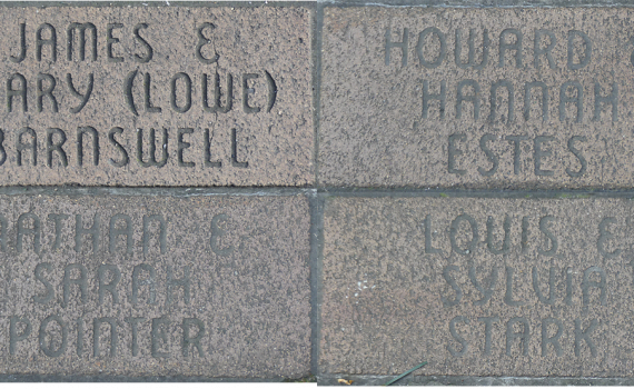 double row of engraved paving bricks