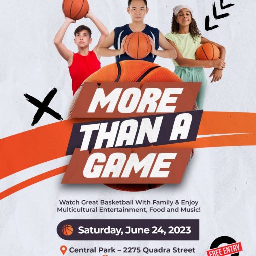 poster gray background youth and oversized basketball, event details