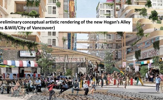 city street scene with highrise buildings in background, foreground is community square filled with people walking, sitting on benches, in open-air cafes and markets