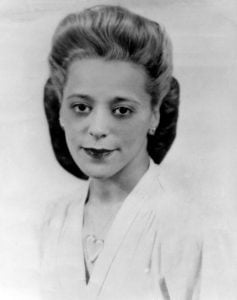 b&w headshot Black women with v-neck light dress, 1940 hair styled