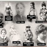 collage of portraits of 13 women, some with their children- b&w with name below each image