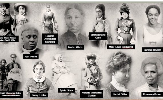 collage of portraits of 13 women, some with their children- b&w with name below each image