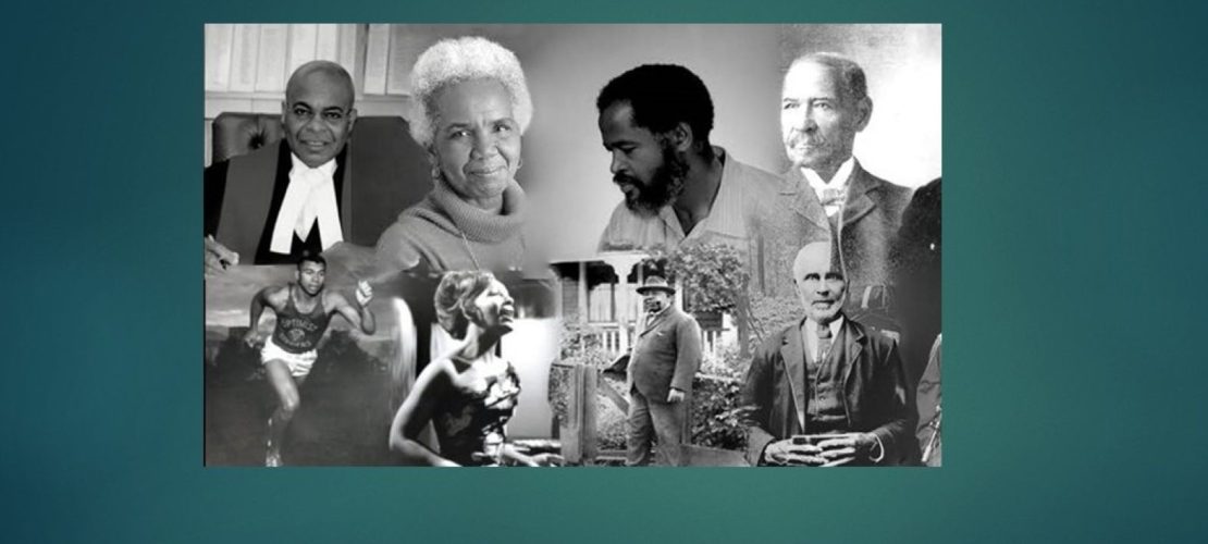 collage of historic people on blue background