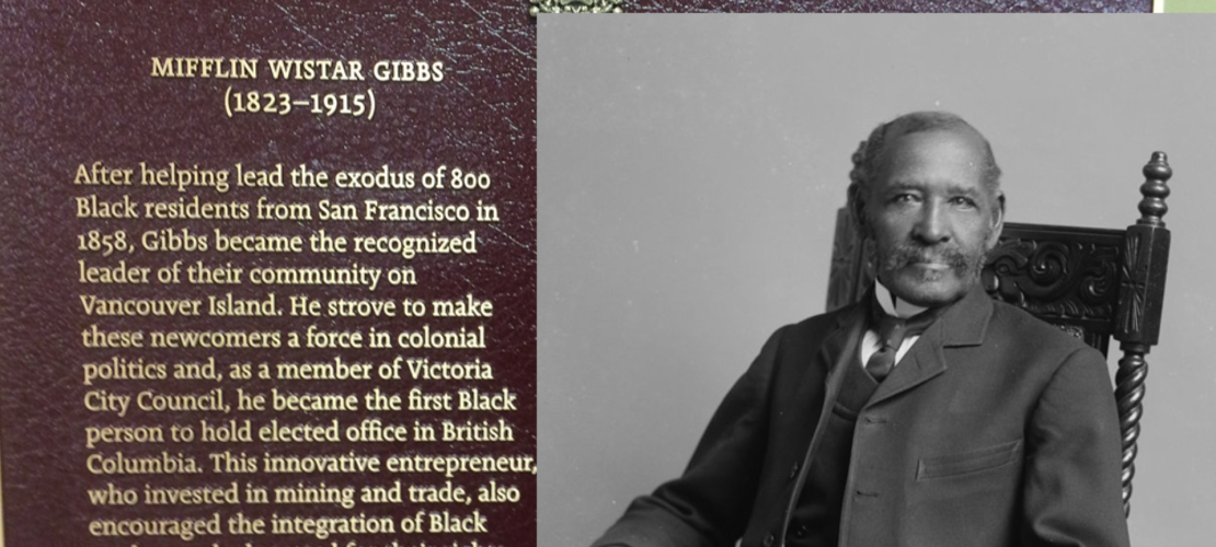 plaque on left side, portrait of Gibbs on right side